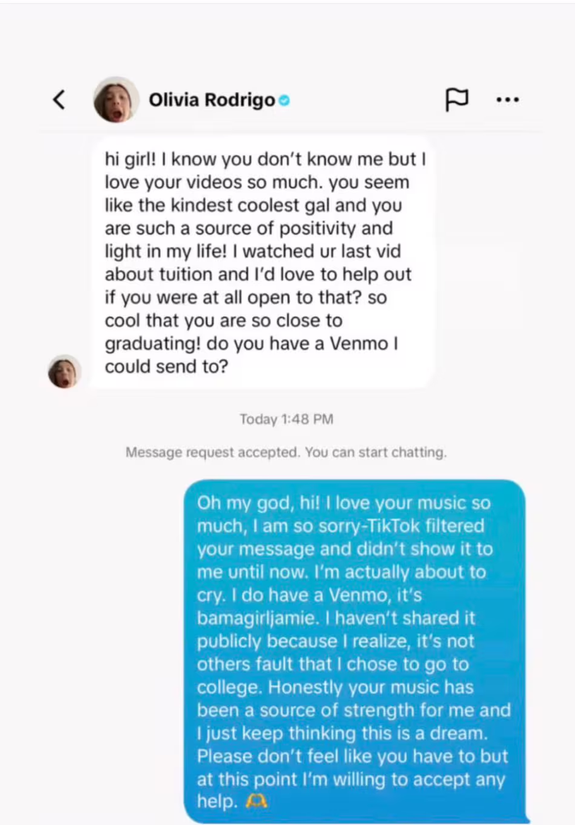 Olivia Rodrigo sorprendió a una estudiante con un gesto que mantuvo en secreto durante más de un año 1